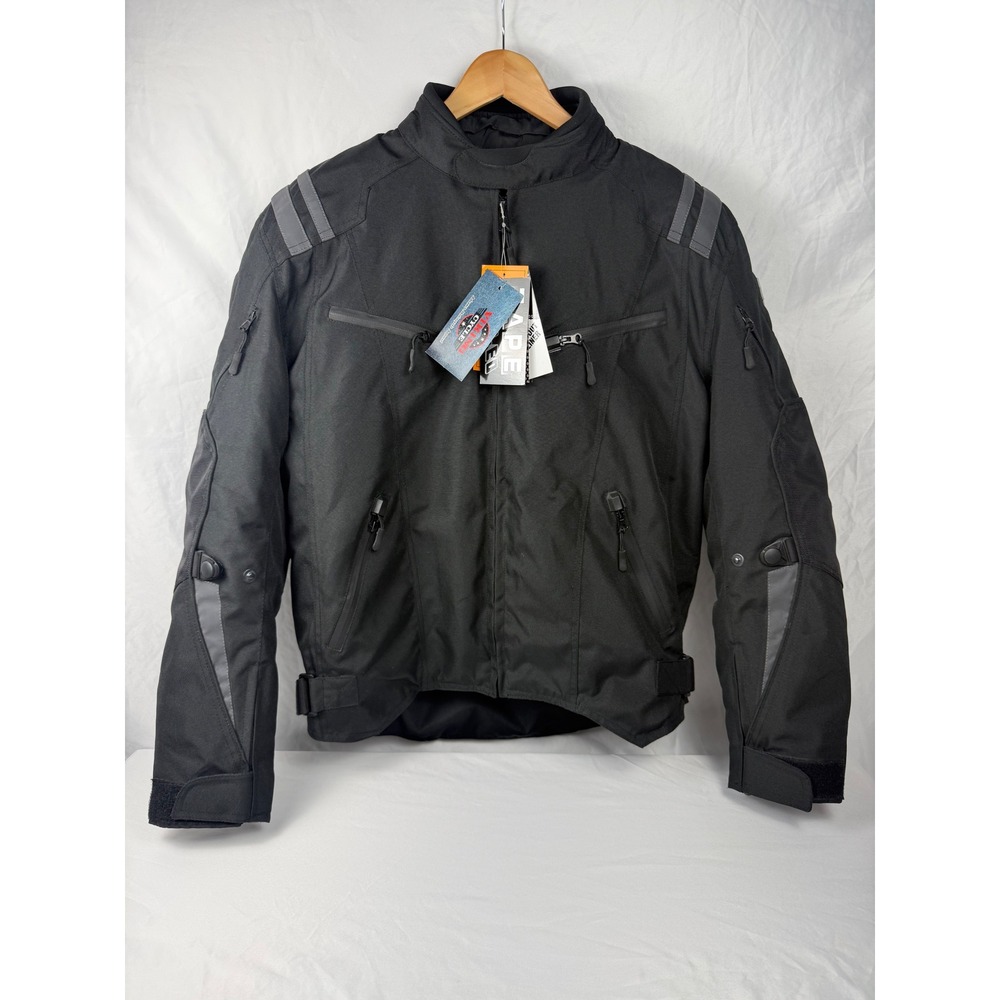 Viking Cycle Armored Motorcycle Jacket Mens Black Textile Reflective Vented L